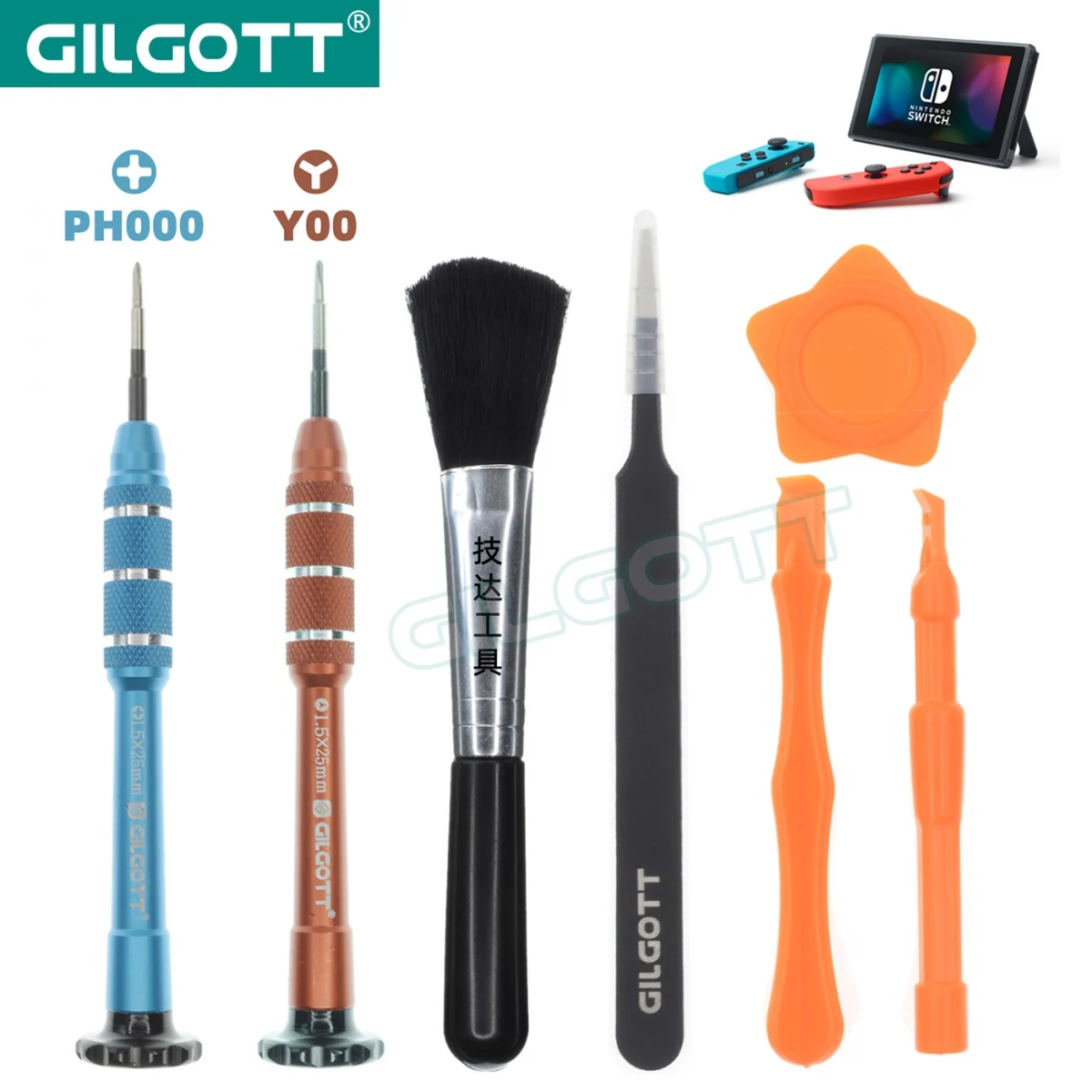 GILGOTT 7PCS/Set PH000 Phillips Triwing Y00 1.5MM Screwdriver Tweezer Spudger Open Tool Kit  for Nintendo Switch Lite NS Joycon