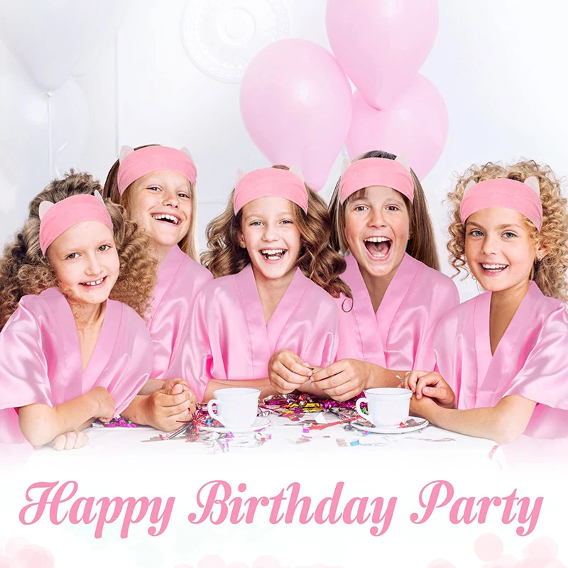 6/8/10 Set Birthday Princess Robes Spa Party Robe for Girls Kids Birthday Favors Kimono Satin Robe Pink Slumber Party Sleepover