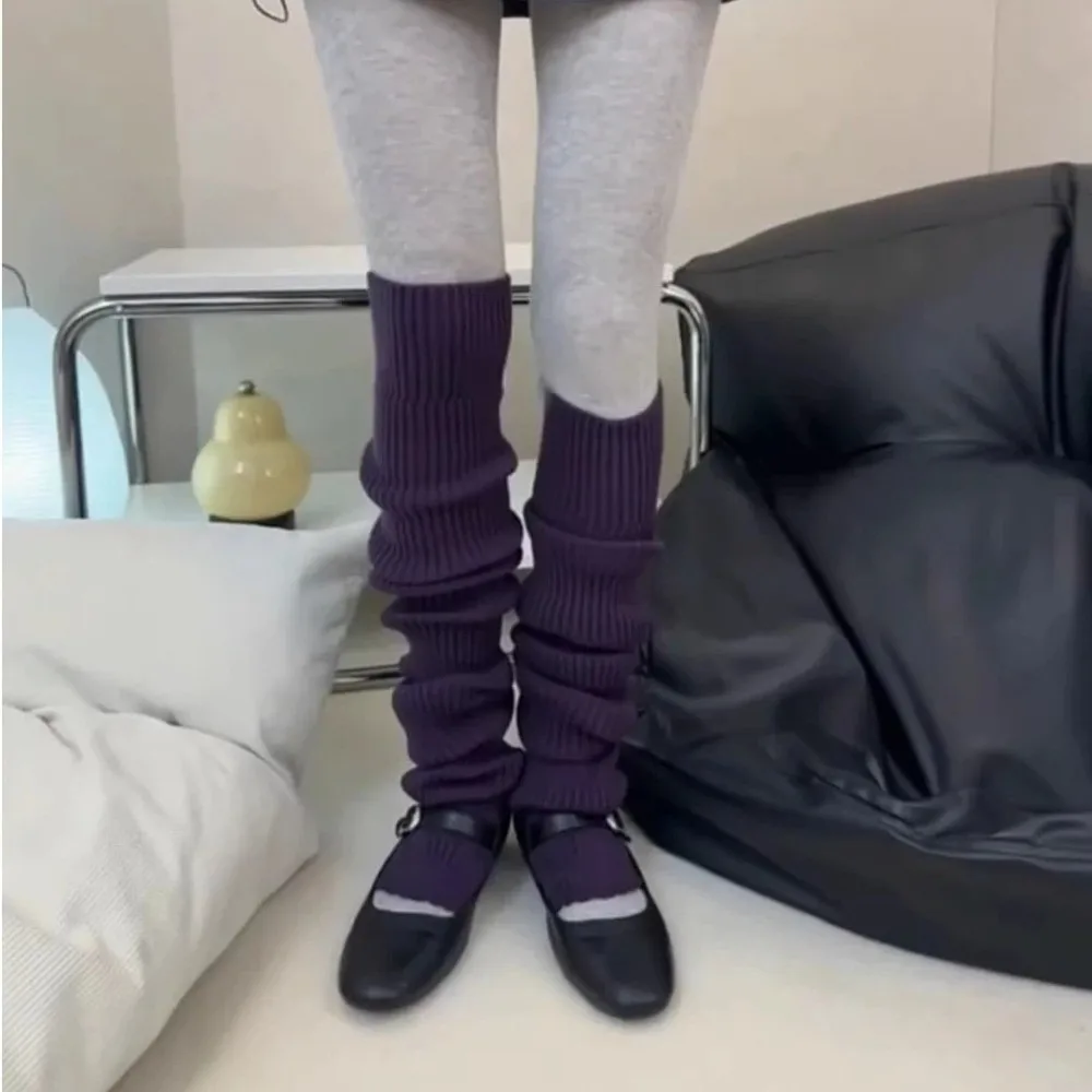 JK Knitted Warm Leg Warmers Over Knee Tube Thick Ballet Yogurt Leg Cover Solid Color Long Leg Sock Autumn