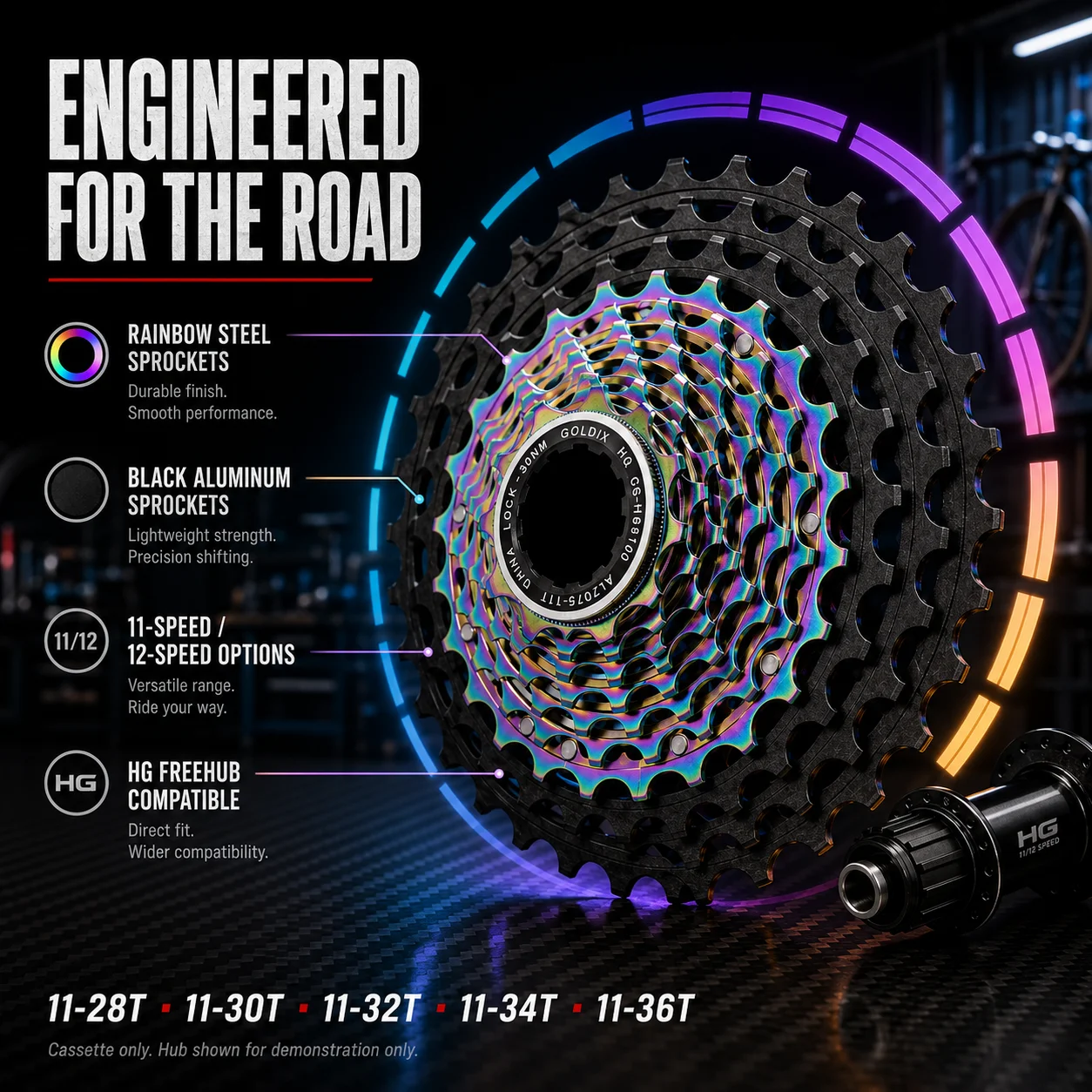 GOLDIX R9100 HG Ultraleichte Rennrad-Kassette 11/12-fach 11-28T bis 11-36T 128g Leichtgewicht-Fahrradfreilauf für Rennräder – Detail 13