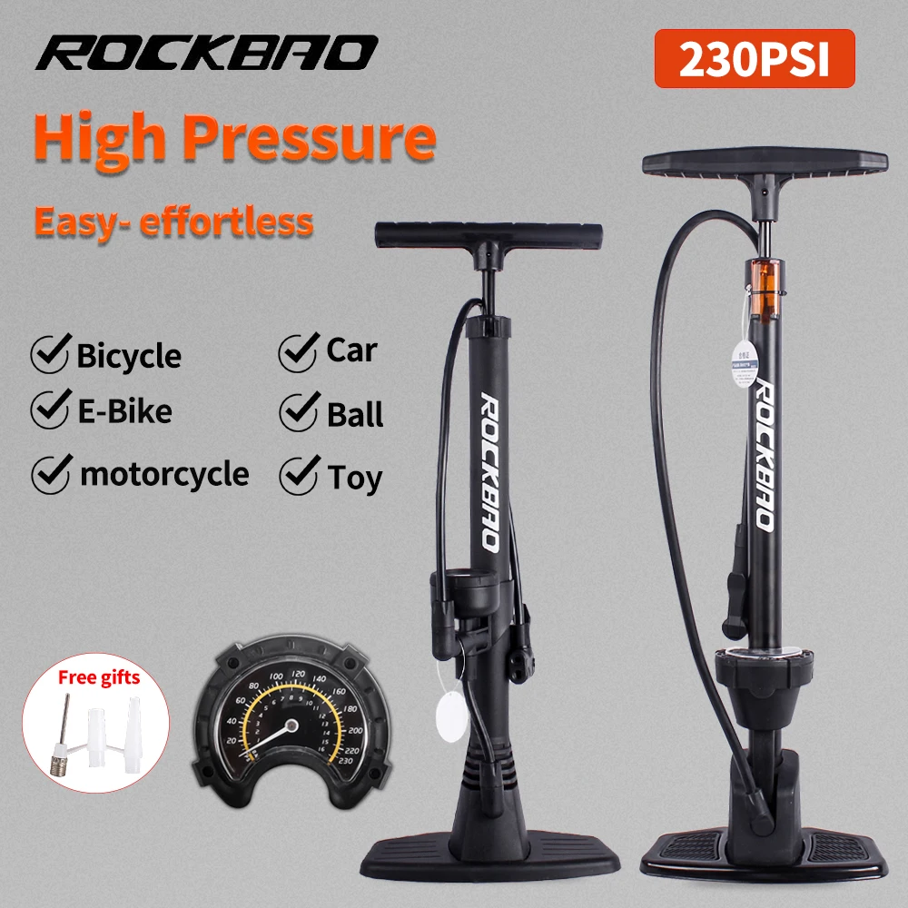 ROCKBAO Bicycle Pump 230PSI High Pressure Motorcycle Pump Road Tire Air Pump Schrader Presta Valve Electric Bike Pump Bike Parts