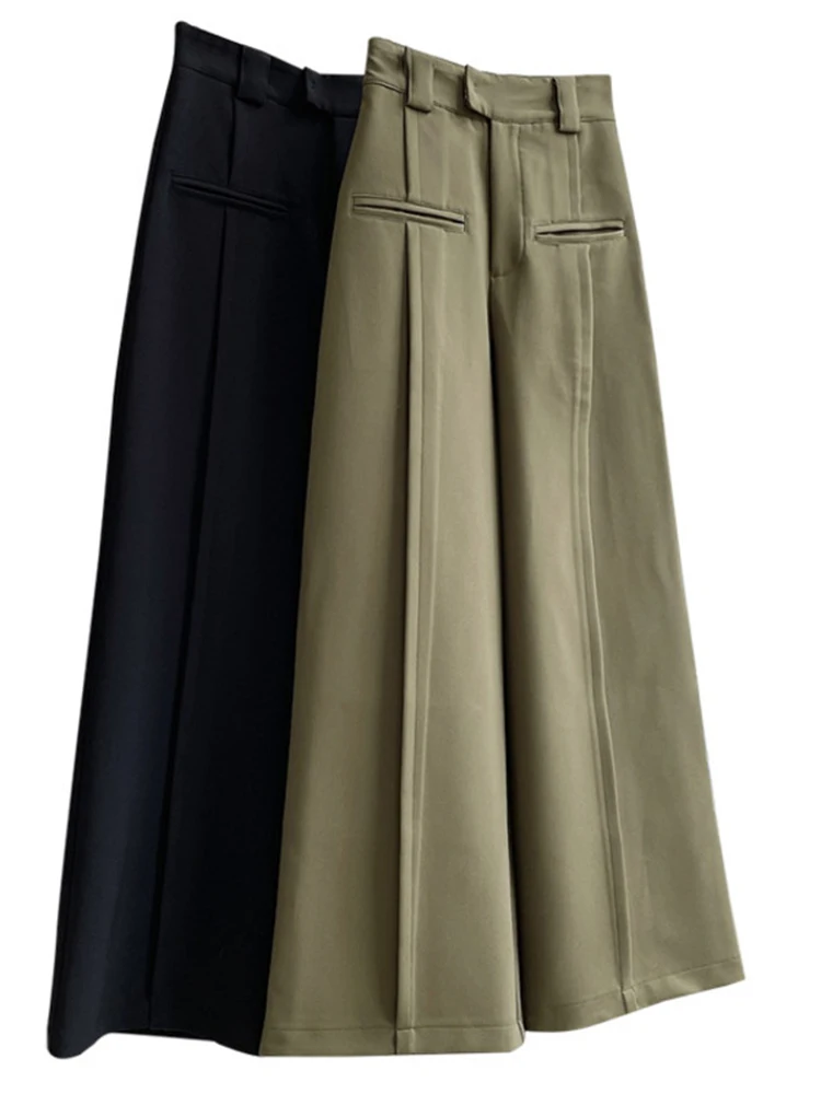 LANMREM 2024 Spring New Women Solid Color Button High Waist Long Trousers Ladies Casual Fashion Wide Leg Pants 2J378