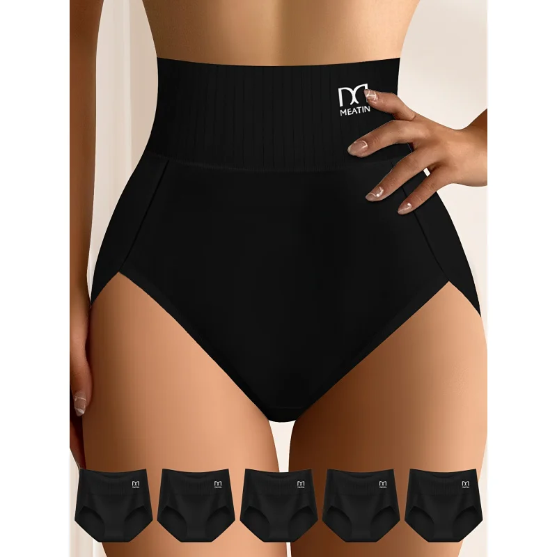 5Pcs/Set Women'S Briefs Women'S High Waist Breathable Seamless Cotton Underwear Skin-Friendly Solid Color Underwear