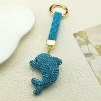 Lovely Little Blue Dolphin Keychain For Women Men Crystal Rhinestone Cute Sea Animal Hot Summer Bag Decoration Keyring Jewelry
