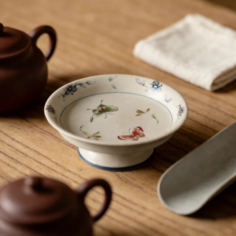 Vintage Ceramic Tea Pot Holder Single Dry Brewing Tray Chinese Style Pastry Snack Plate Teapot Mat for Daily Use Decorative Tray