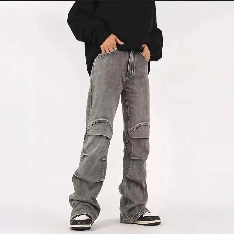 

Designer Jeans For Men Wrinkled Micro Flared Jeans Straight Leg Pants Spliced Casual Pants Jeans Y2k Slim Fit Jeans