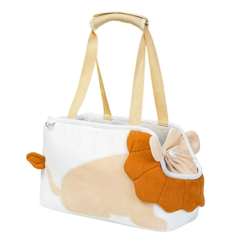 Breathable Cat Carrier Bag Cat Carrier Tote Bag Cute Lion Canvas Shoulder Purse Zippered Mesh Top with Adjustable Peek for Small