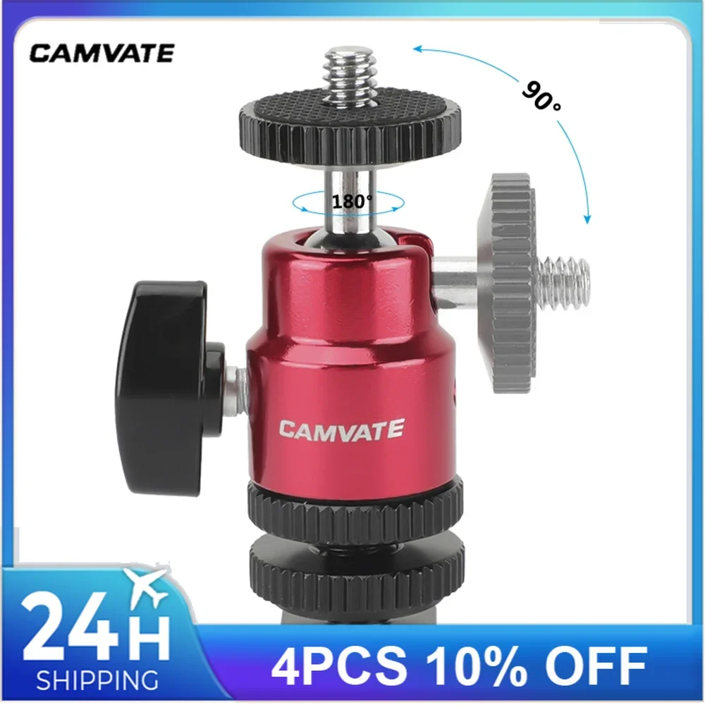 CAMVATE Ball Head Support Red With Double End 1/4