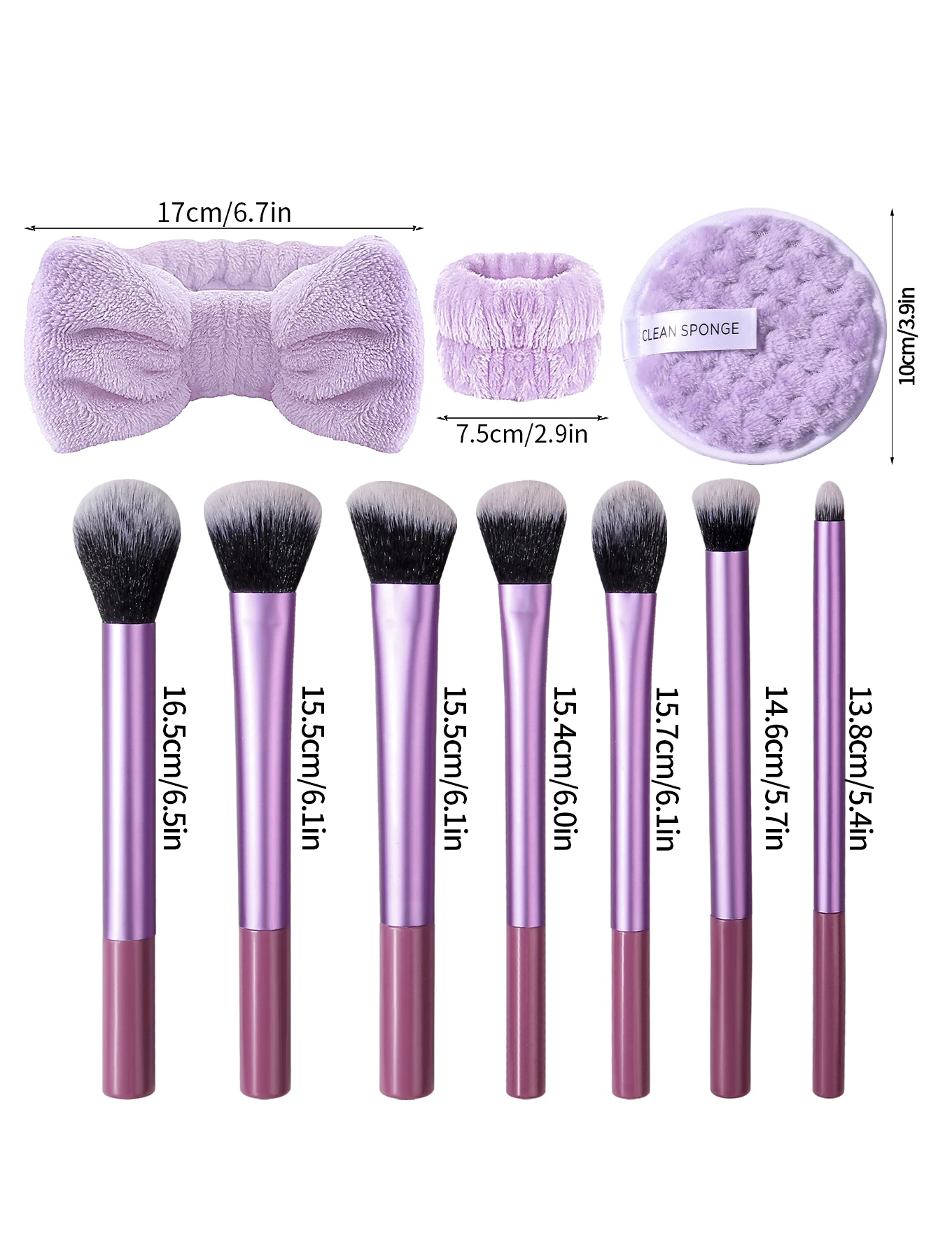 11PCS portable multi-purpose makeup brush set, bow-shaped hairband wrist strap, thickened cleansing powder puff beauty tool