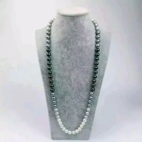 

9-10mm natural south seas black white gray pearl necklace 25 inch 14k YellowGold