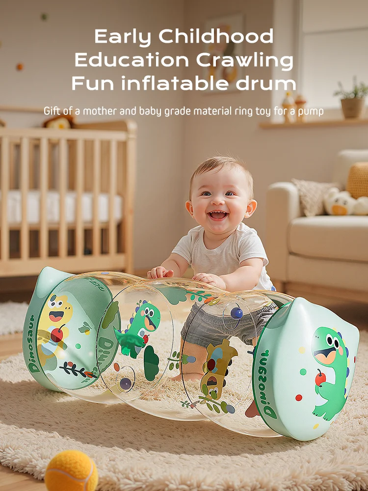 1PC Sensory Crawling Toy for Babies: Inflatable Rolling Rattle Toy with a Viewing Window — Lightweight and Foldable Design