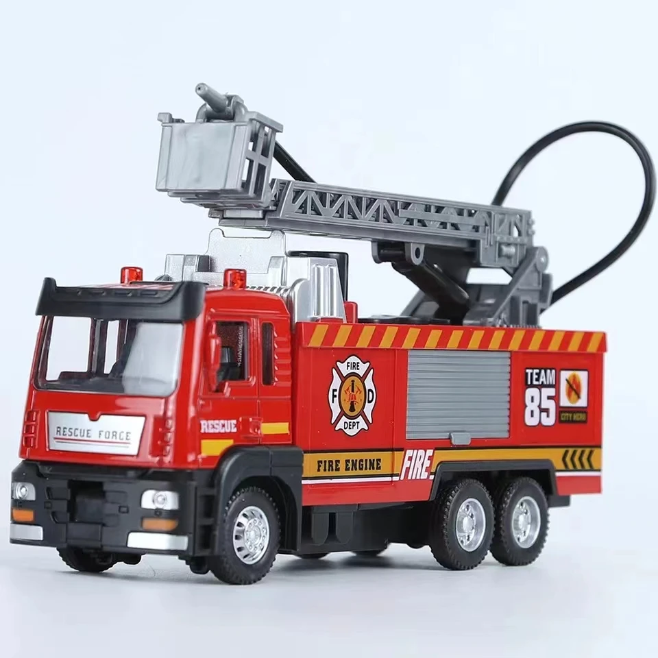 Caminhões de escada do motor de incêndio para crianças, Metal Diecast, Alloy Toy Cars, modelo para meninos, crianças, brinquedos, veículos, coleção Hobbies, escala 1, 32