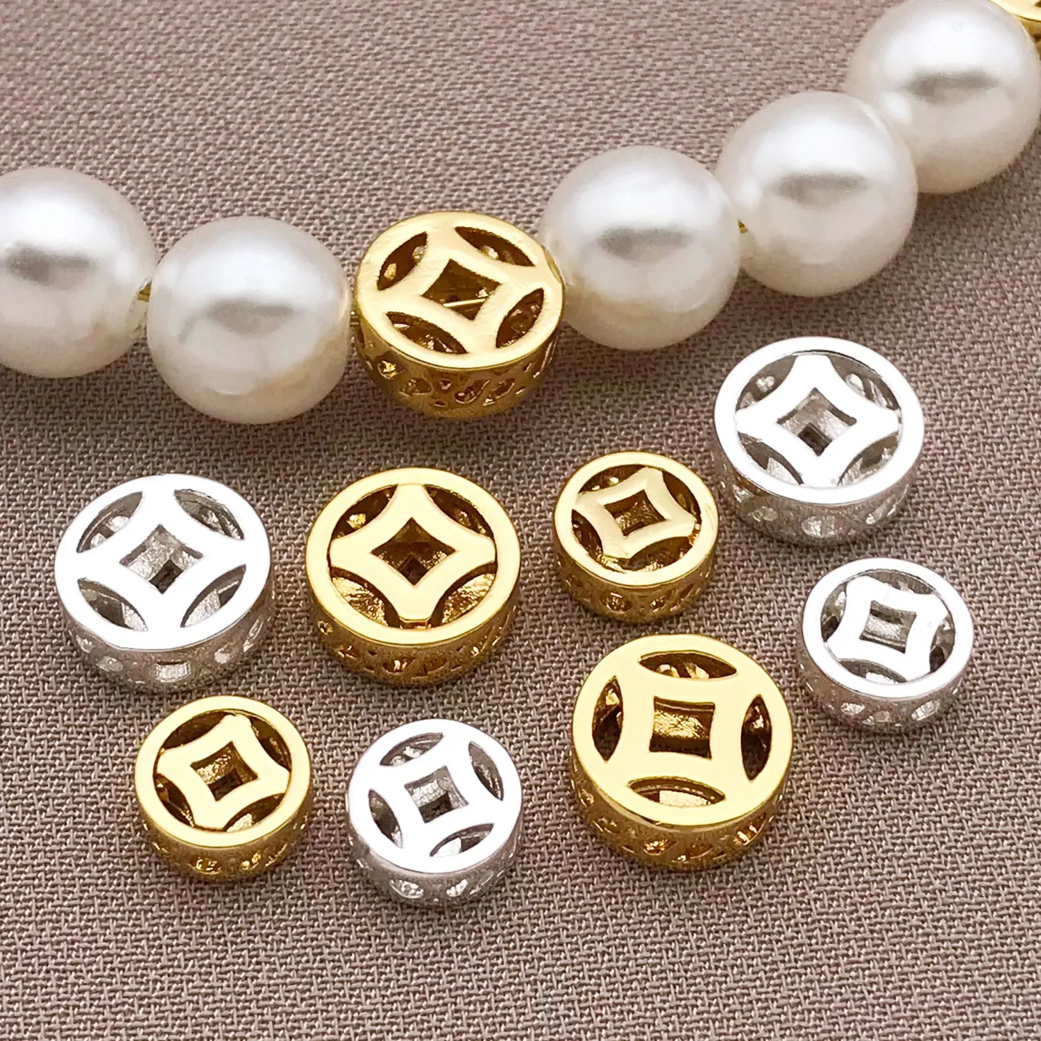 4/8/12pcs/lot 6/8mm 18K Gold-plated Hollow Copper Coins with DIY Handmade Bead Bracelets NecklacesHeadwear Materials Accessories
