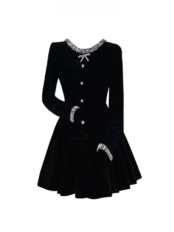 

Bla Velvet Dr Women's Autumn Winter Design Sense High Waist Diamond Stitching Casual Sle A-Line Skirt Dr