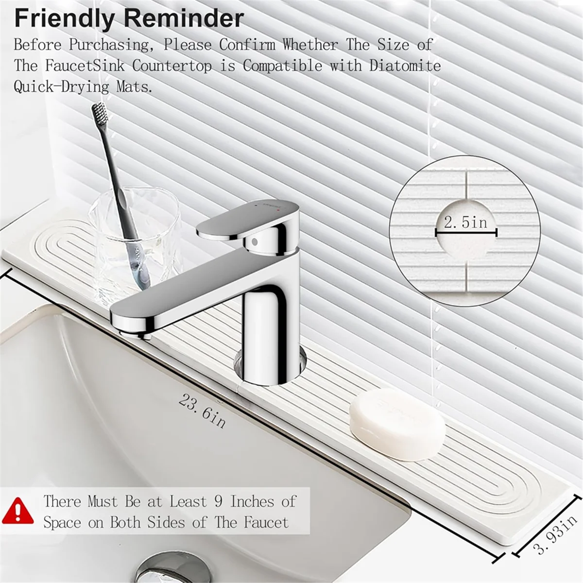 CHCH Faucet Mat for Kitchen Sink Diatomite Fast Drying Stone Sink Tray Absorbent Mat Faucet Splash Guard for Kitchen Sink