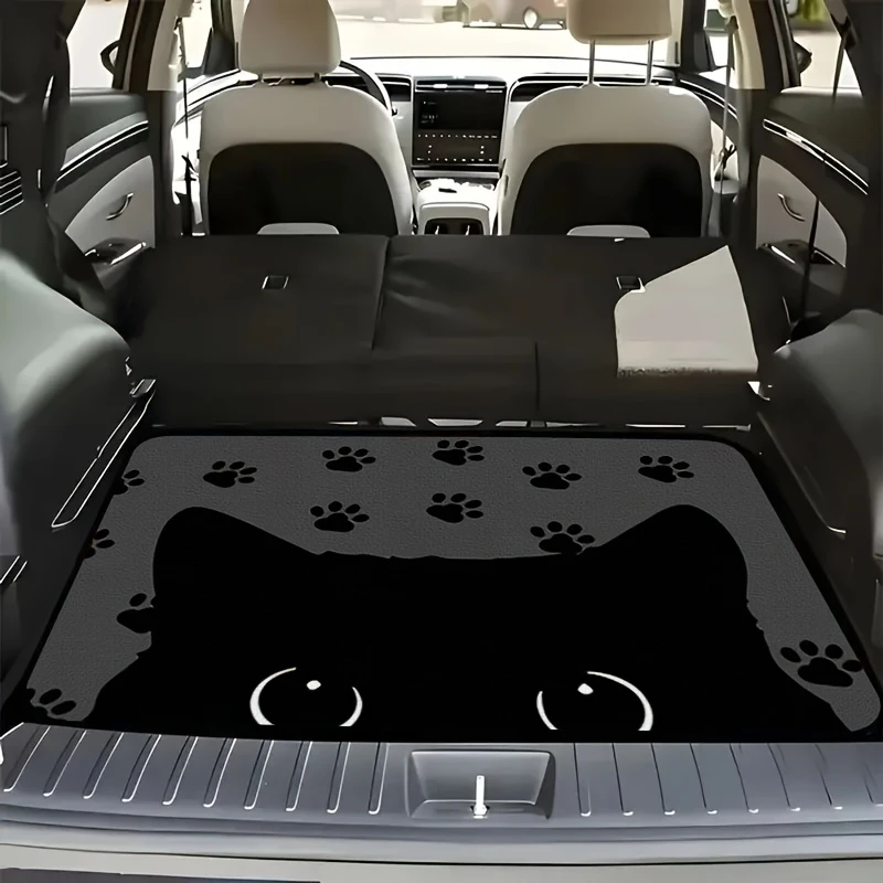 VIKAMA Black Cat Paw Print Car Trunk Mat Non Slip Stain Resistant Universal Boot Liner Cute Pet Car Interior