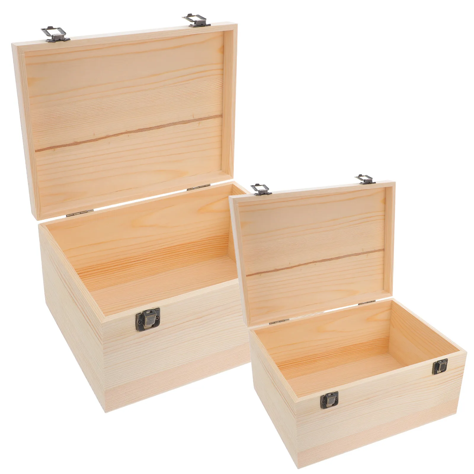 

2Pcs Large Pine Wood Craft Storage Box Unpainted Hinged Lid Jewelry Organizer DIY Keepsake Treasure Chest Secure Closure