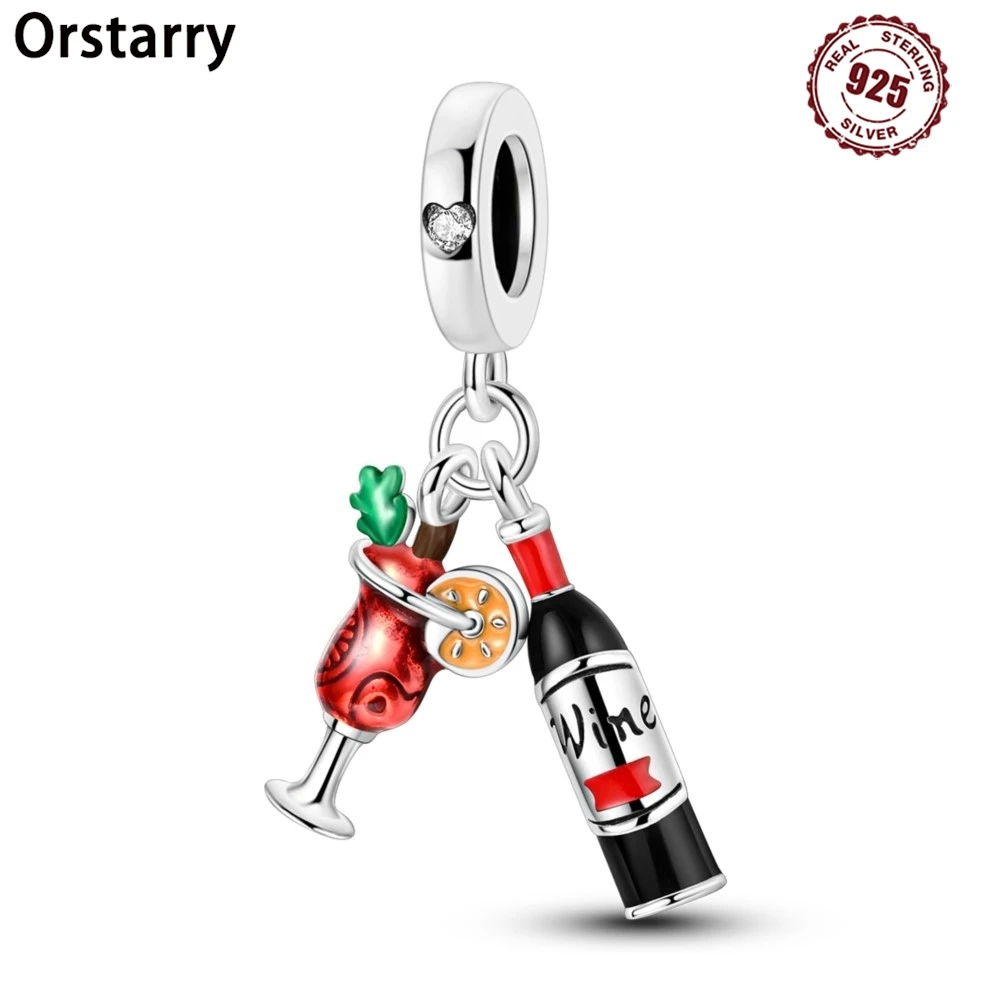 

925 Sterling Silver Wine Glass Red Wine Pendants Charms Beads Fit Bracelets DIY Party Decoration Fine Gifts Jewelry Accessories