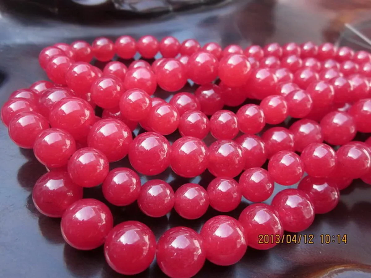 

2Pcs Chinese Natural Jade Red Beads Bangle Stretchy Bracelets 14mm/14 Beads