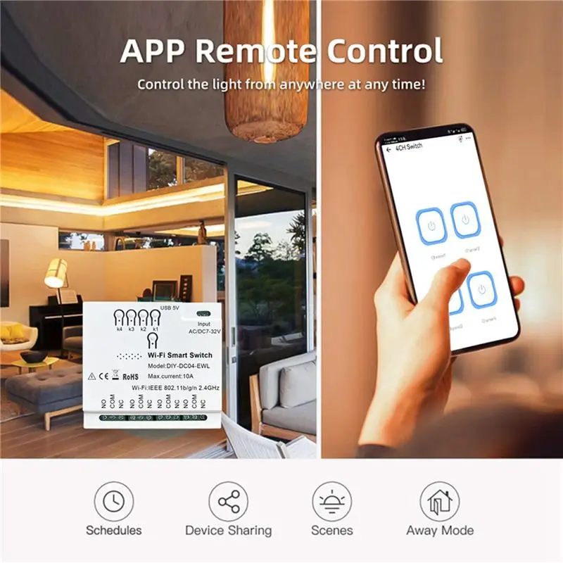 AA08-2X 4CH Ewelink Wifi Smart Switch 85-265V USB 5V 2.4G Wifi Smartlife Home Automation Module For IFTT Alexa Google Home