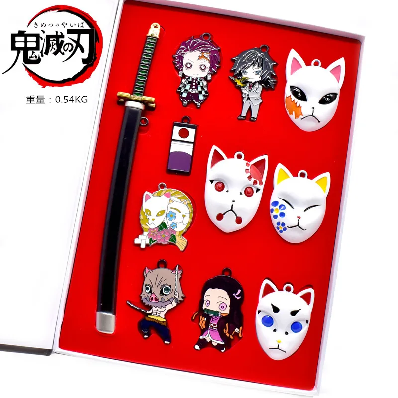 Demon Slayer Anime Surrounding Kamado Nezuko Anime Zhenzi Mask Pendant Agatsuma Zenitsu anime Key Chain Earring Set Gift