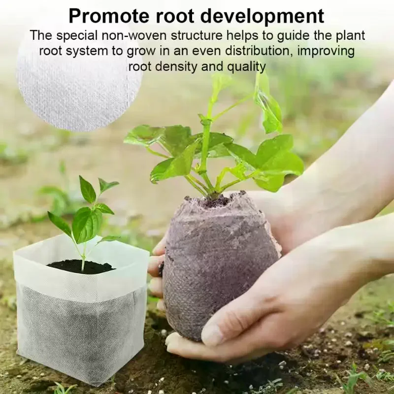 Time to Garden: Environment Friendly 100-pack Seed Nursery Bags, Non-Woven Plant Growing Pouches