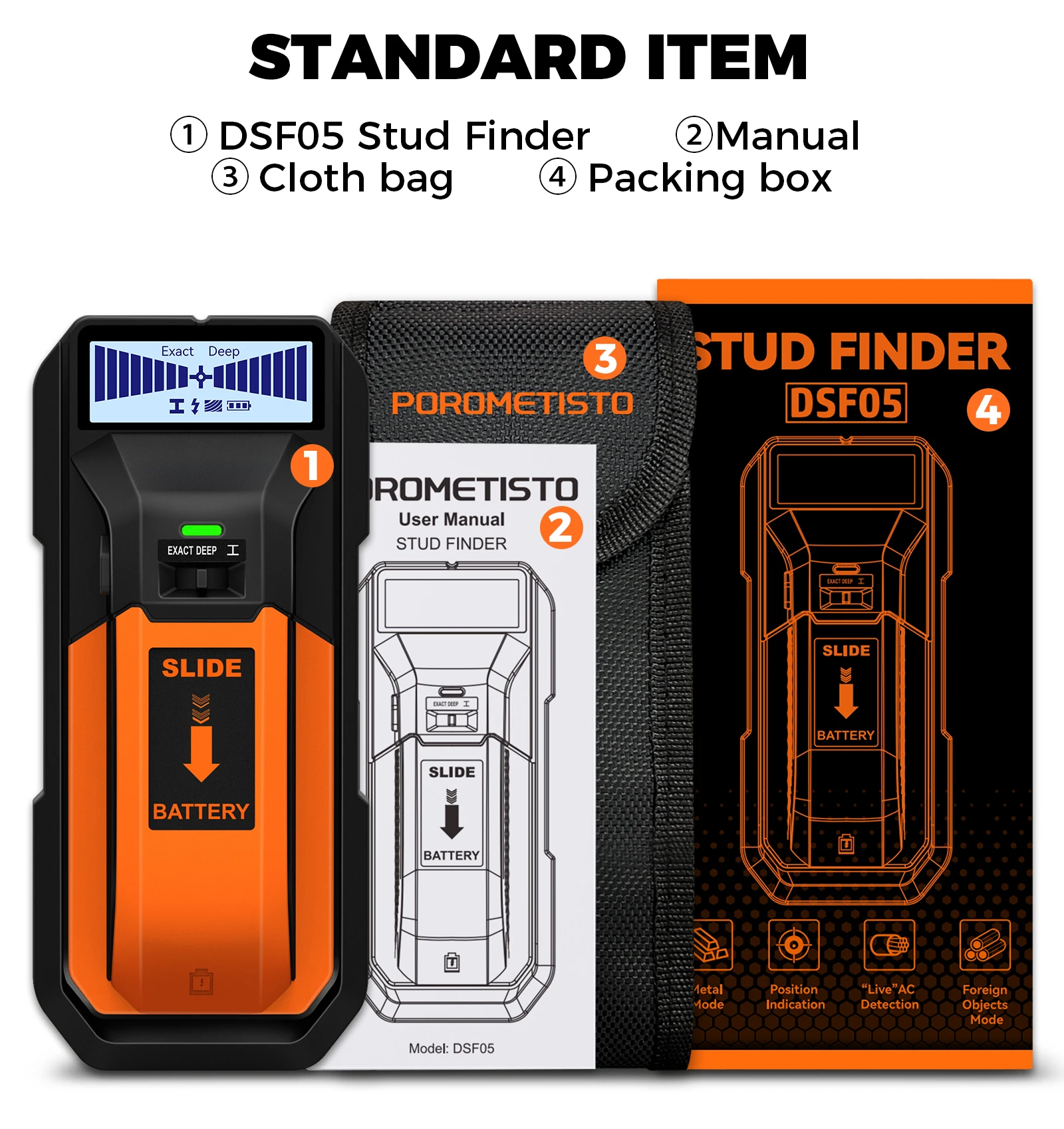 5-in-1 Stud Finder Wanddetektor Multifunktions-Wandscanner für AC-Kabel, Holz- und Metallerkennung, Tiefenmessgerät – Detail 15