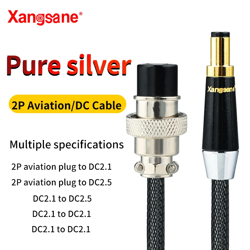 Kabel zasilający Xangsane 5N sterling silver dc 5.5 DC2.1-2.5 2P przewód lotniczy hifi wtyczka dc do kabla audio dc2.5/2.1