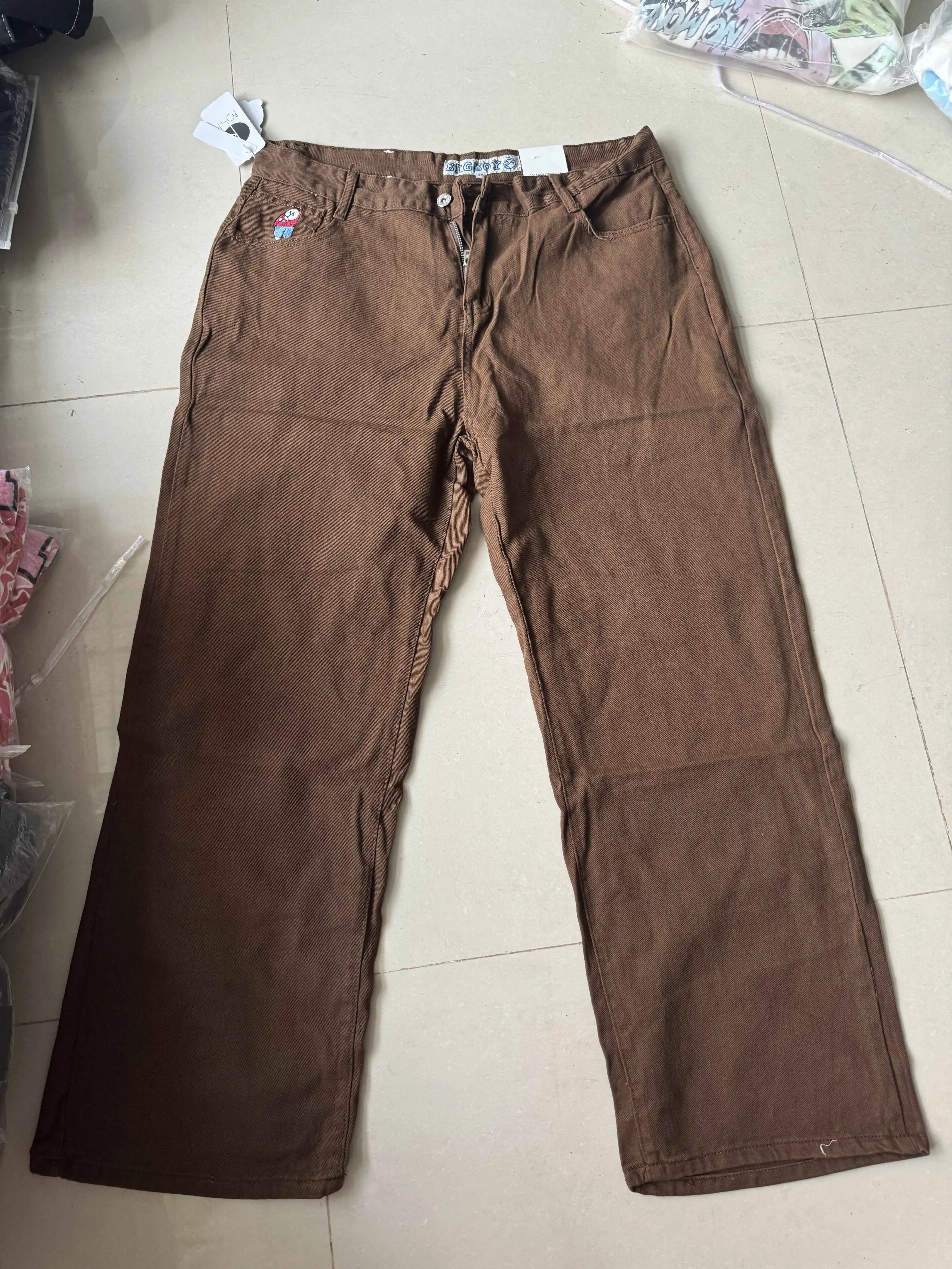 Pantalones vaqueros holgados para hombre y mujer, Jeans de cintura alta con bordado gótico, color marrón, estilo Harajuku Polar, Y2k