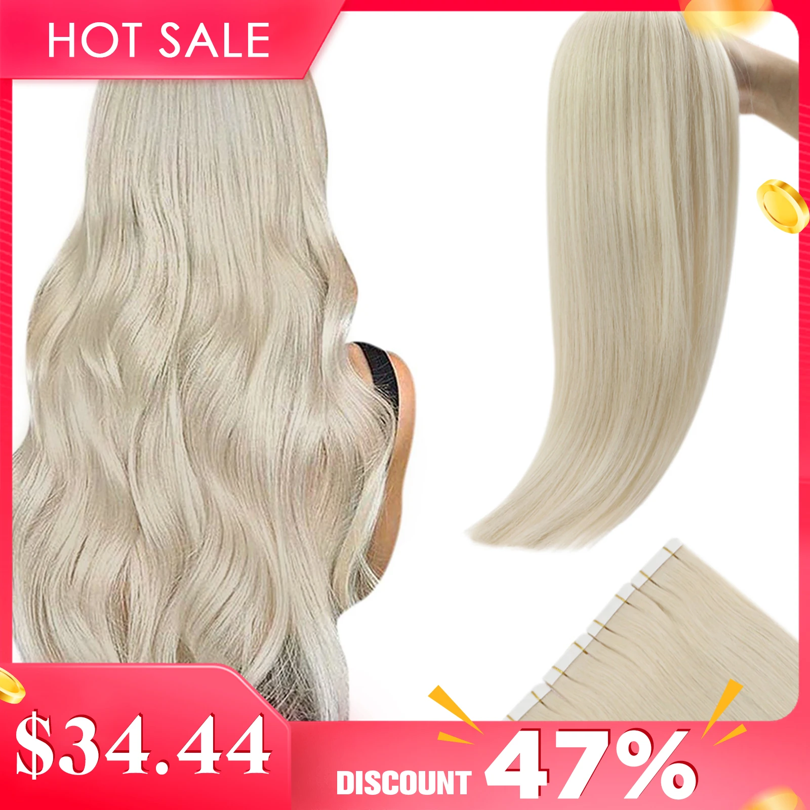 [Last 12 Months] Ugeat Tape in Hair Extensions Virgin Hair 100% Real Human Hair 10A Grade Hair Extensions Tape Ins Pure Color