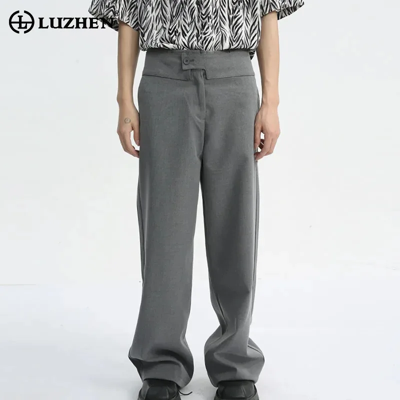 LUZHEN Lazy Pants Suit French Men's Floor-length Straight Casual Male Trousers Solid Color Autumn Social Elegant Clothes LZ6828