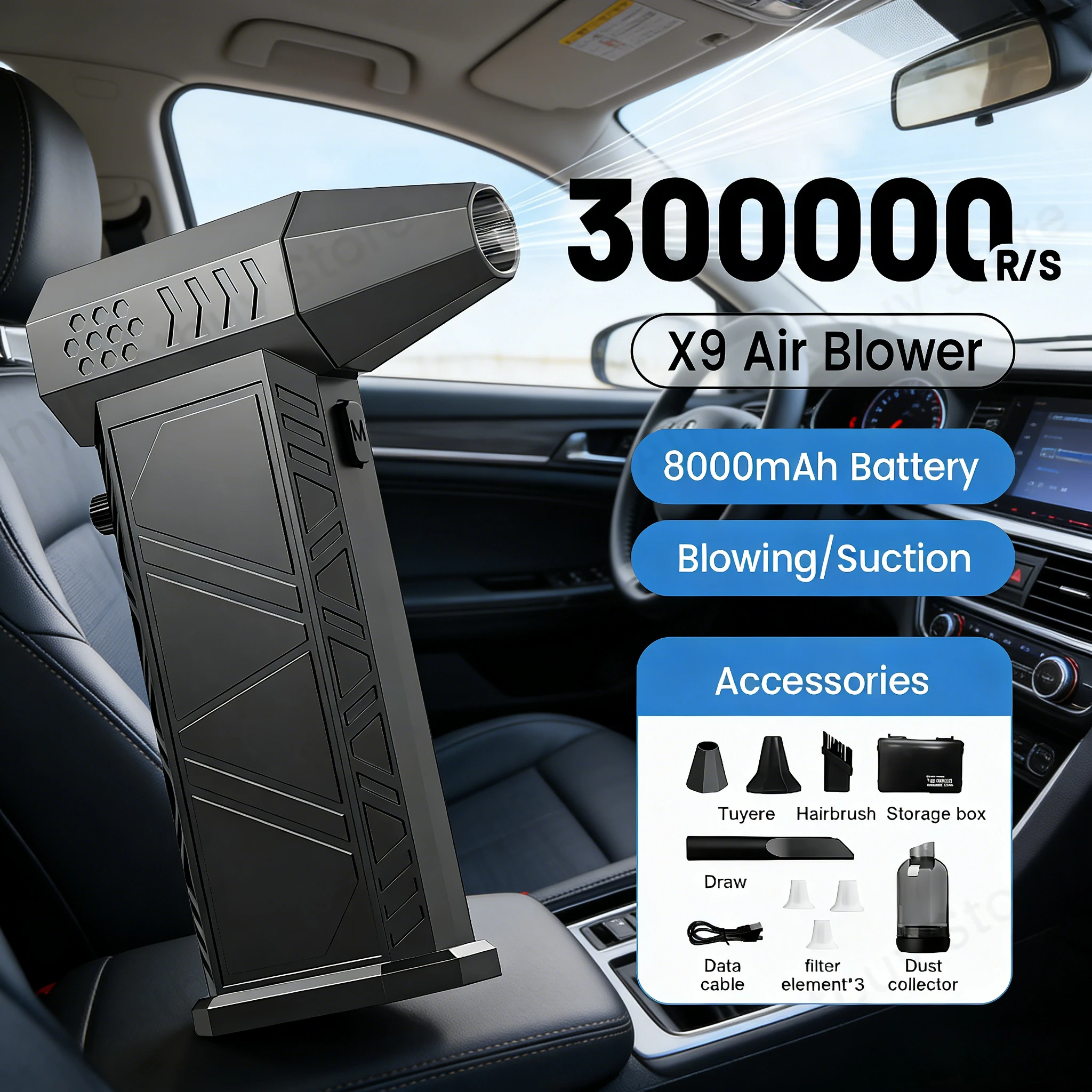 

✨ X9 Professional Cleaning Device | 300000RPM Brushless Turbo Jet Blower & Vacuum – PC/Car/Home