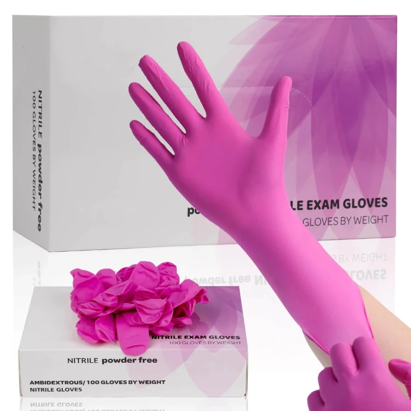 

20/100 шт. розовые нитриловые одноразовые перчатки, пудра, без латекса, бытовые перчатки, краска для волос, маникюрный салон, татуировки, косметологические перчатки для красоты