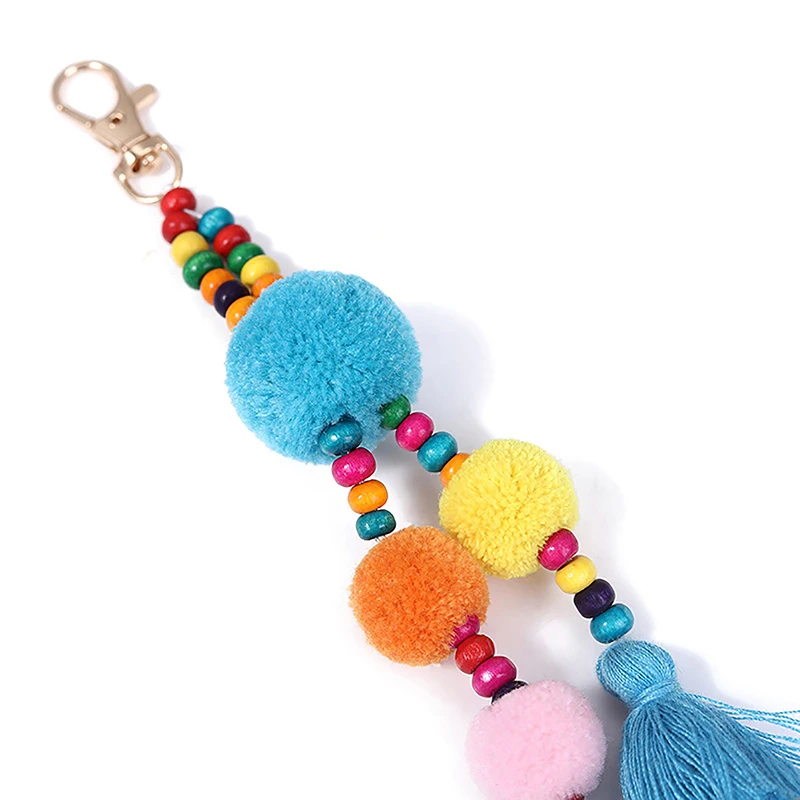 Colorful Keychain Handmade Pom Pom Tassel Keyring Boho Style Women Bag Hanging Pendant Key Holder Gift Accessories