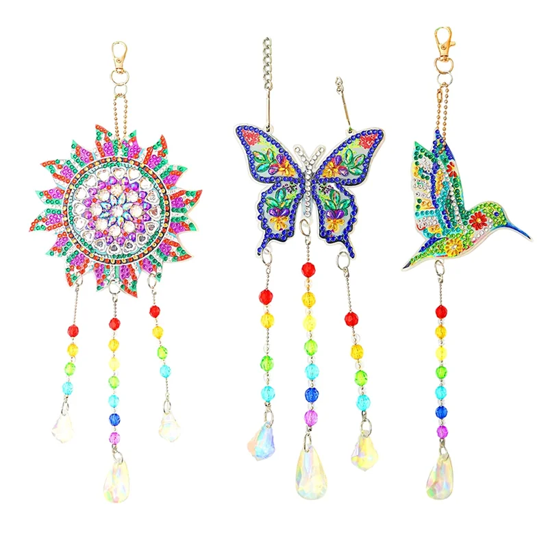 AS96-Diamond Picture Suncatcher Wind Play Craft Set Kit Kids DIY 5D Diamond Picture จี้ชุดชุด