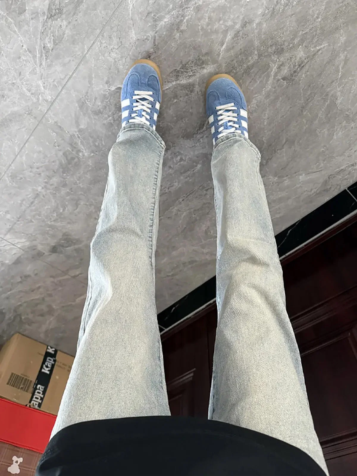 

Light Blue Slim Straight Jeans Men Women New 2026 Spring Autumn Slimming American Waed Micro Flared Pants Youth Faion