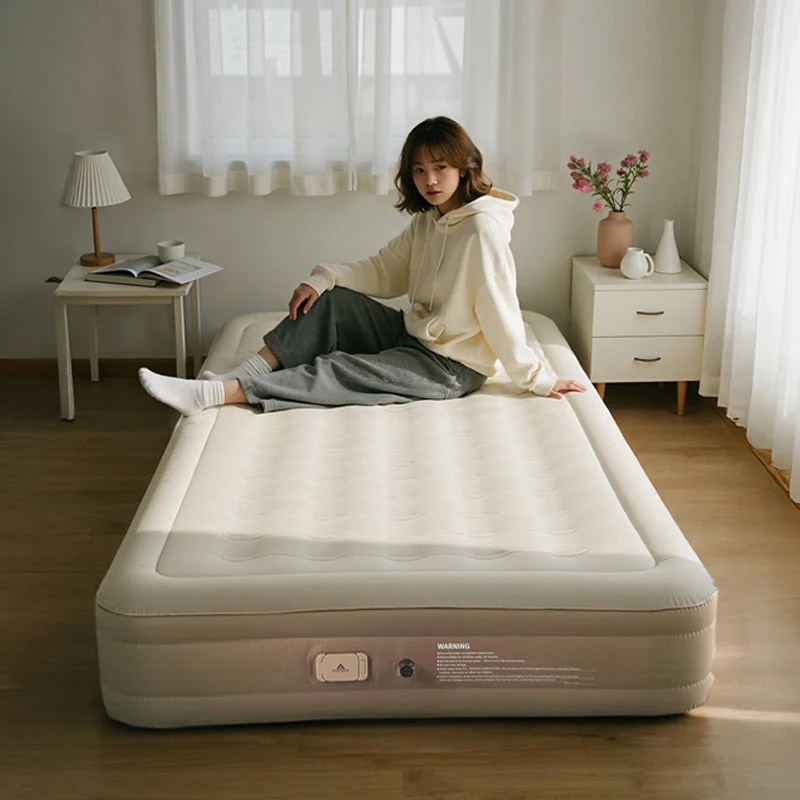 Camping Bed, Summer Large Modern Rectangular Raised Sleeping Bed, Queen Double Folding Portable Air Bed, With Built-in Pump