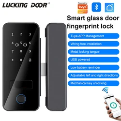 Support Tuya App Biometric Fingerprint Glass Door Lock Office Electronic Card Lock with Remote Control Wifi Gateway Key Function