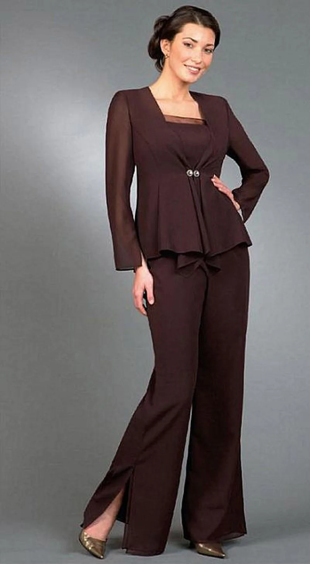 Elegant Mother of the Bride Pant Suits With Long Sleeves Jacket Side Slit Wedding Dresses for Women Lady Formal Evening G