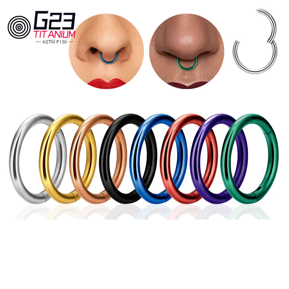 Hinged Hoop Clicker Nose Rings ASTM F136 Titanium 20G 18G 16G Septum Ring Helix Cartilage Rook Earring Body Piercing Jewelry