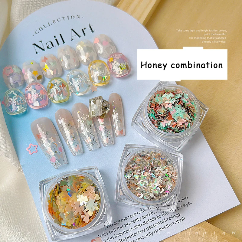 Adesivi colorati con paillettes per nail art - Forniture per manicure con glitter a sei forme Sweet Girl Decalcomanie fai da te Accessori per il trucco