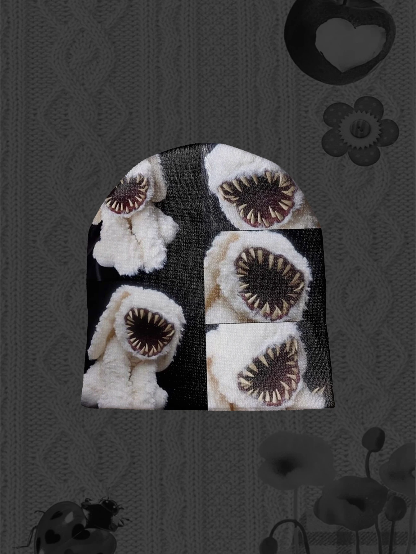 القوطية لطيف المومياء الأرنب طباعة قبعة صغيرة قبعة المرأة هالوين الرعب الكرتون نمط محبوك الدافئة الخريف الشتاء موضة أغطية الرأس