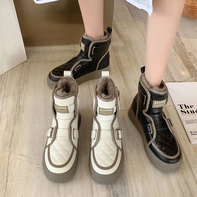 Snow Boots Woman Winter 2024 On Sale Padded Most Sold White Leather Fur Shoes For Women Booties Platform Footwear High Quality