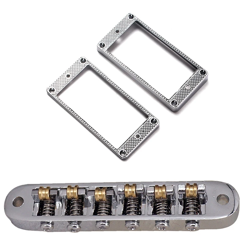 2Pcs Humbucker Pickup Ring Metal Curved Bottom Frame For LP PRS Guitar Parts & 1X Silver Tune-O-Matic Electric Roller Saddle Bri