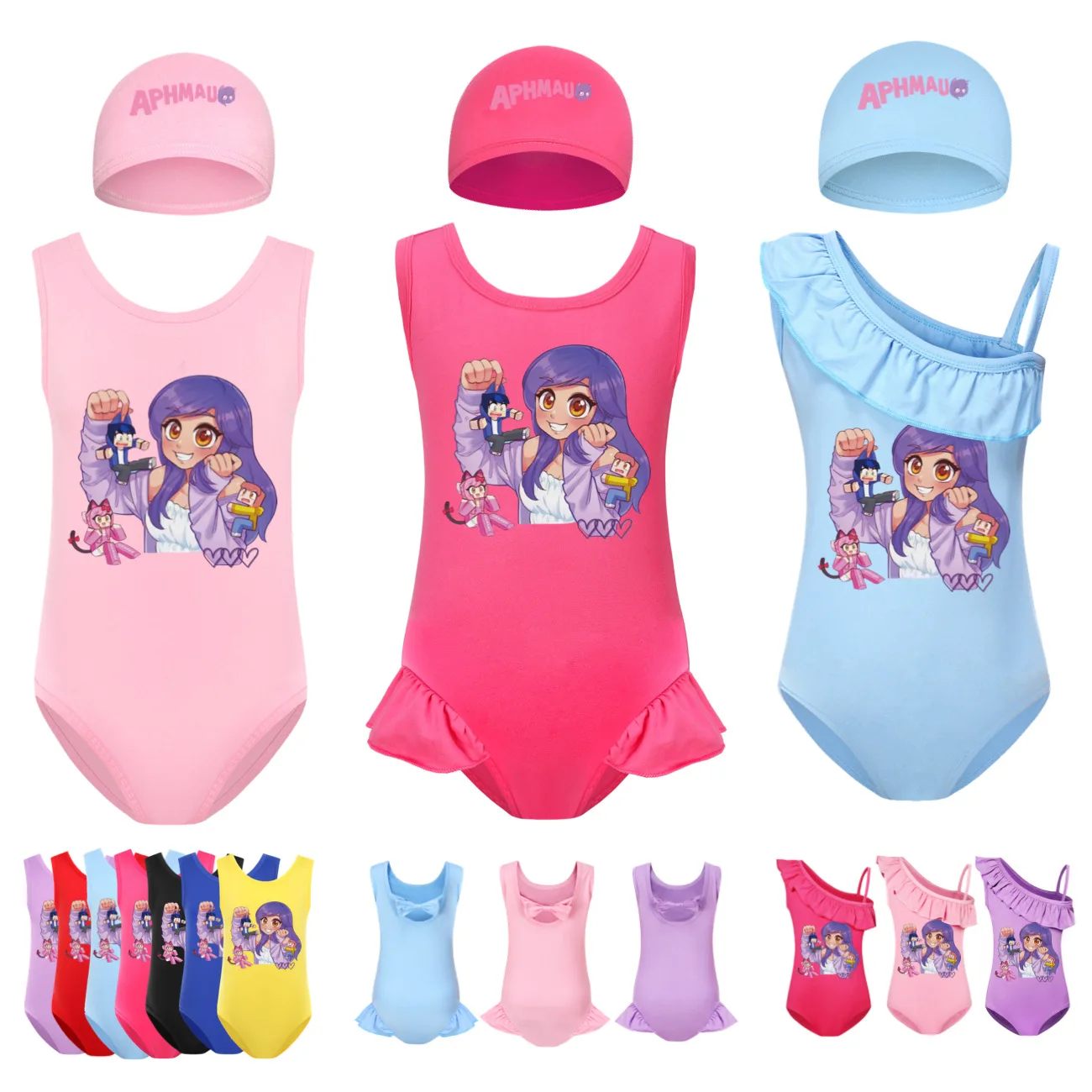 Anime Aphmau Cat Clothes Kids One Piece Swimwear Baby Girl 2024 Summer Swimsuit Children's Holiday Beach Wear