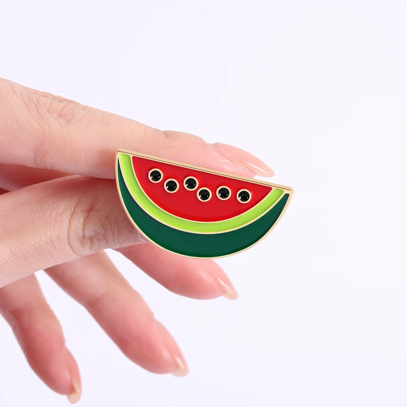 Summer Fruit Enamel Pin Red Green Black Seeds Gold Trim Decor Watermelon Slice Badge Unisex Design Summer Daily Wear Accessory