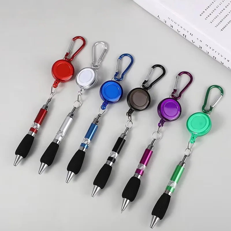 ●1PCS Buckle Ring Lanyard Stationery Retractable Key Chain Ballpoint Pen Neutral Pen Easy Pull Buckle Pen Writing Tool