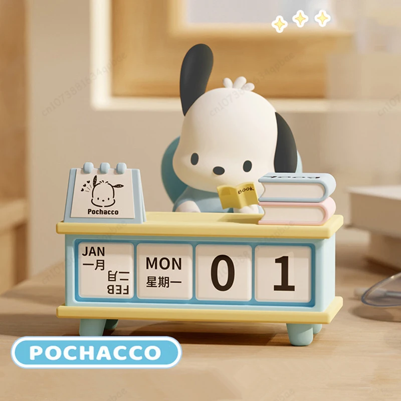 MINISO Sanrio-Calendario de escritorio para niños, Serie de adornos, lindo perro Pacha Kuromi Pochacco, adornos de mesa, juguete de regalo