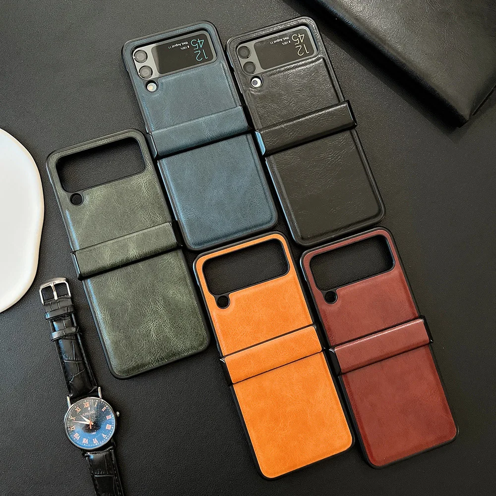 PU Leather Case for Samsung Galaxy Z Flip 4 3 Fold 4 3 5G Protection Shockproof Phone Cover Anti-Scratch Folding Flip Phone Case