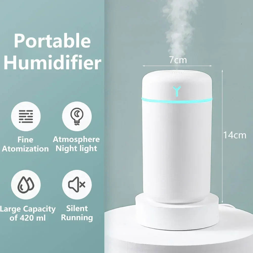 Humidificateur d'air portable pour la maison et la voiture, diffuseur d'huile essentielle aromatique, vaporisateur de brume fraîche, supporter ficateur de parfum, 420ml